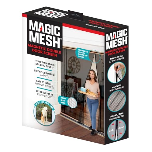 Magic Mesh باب مزدوج بشاشة مغناطيسية - باب شاشة بدون استخدام اليدين، يناسب الأبواب الفرنسية والأبواب المنزلقة 75 بوصة × 83 بوصة - Image 1