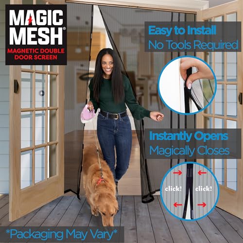 Magic Mesh باب مزدوج بشاشة مغناطيسية - باب شاشة بدون استخدام اليدين، يناسب الأبواب الفرنسية والأبواب المنزلقة 75 بوصة × 83 بوصة - Image 5
