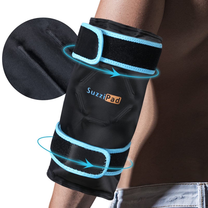 SuzziPad Elbow Ice Pack Wrap Wearable Cold Compression Sleeve for Elbow Forearm Reusable Ice Pack for Tennis Golf Recovery Black