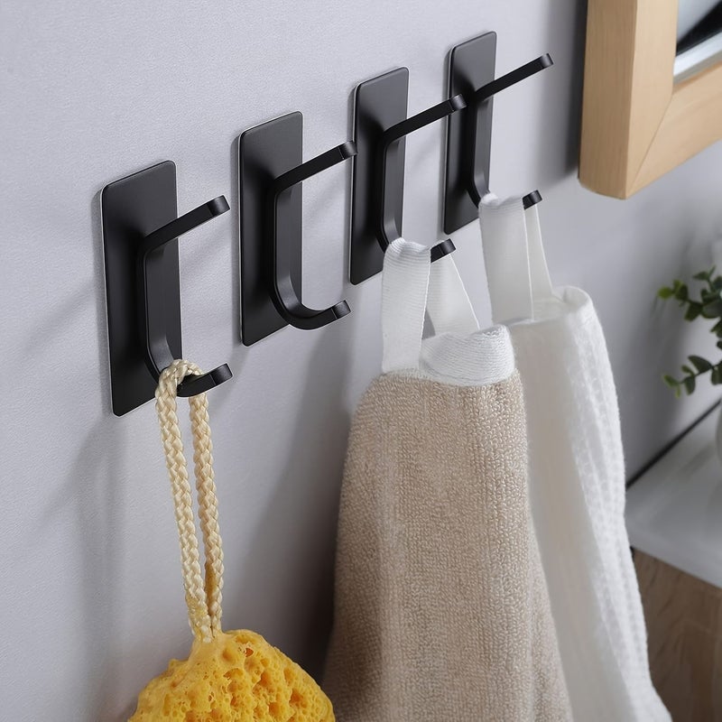 Black Adhesive Hooks Set 2pcs No Drilling Bathroom Towel Storage - Image 5
