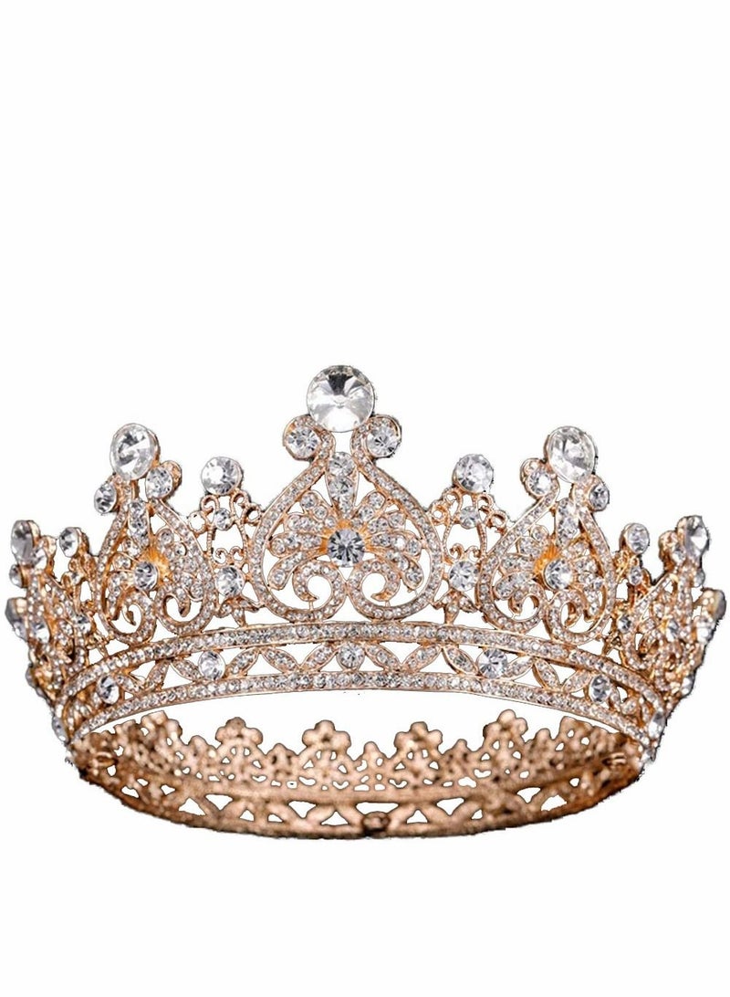 Gold Tiara Crown Crystal Crowns for Women girls Rhinestones Headband with Comb Luxury Full Round Hair Accessories Jewelry Wedding Prom Bridal Party Costume - Image 1