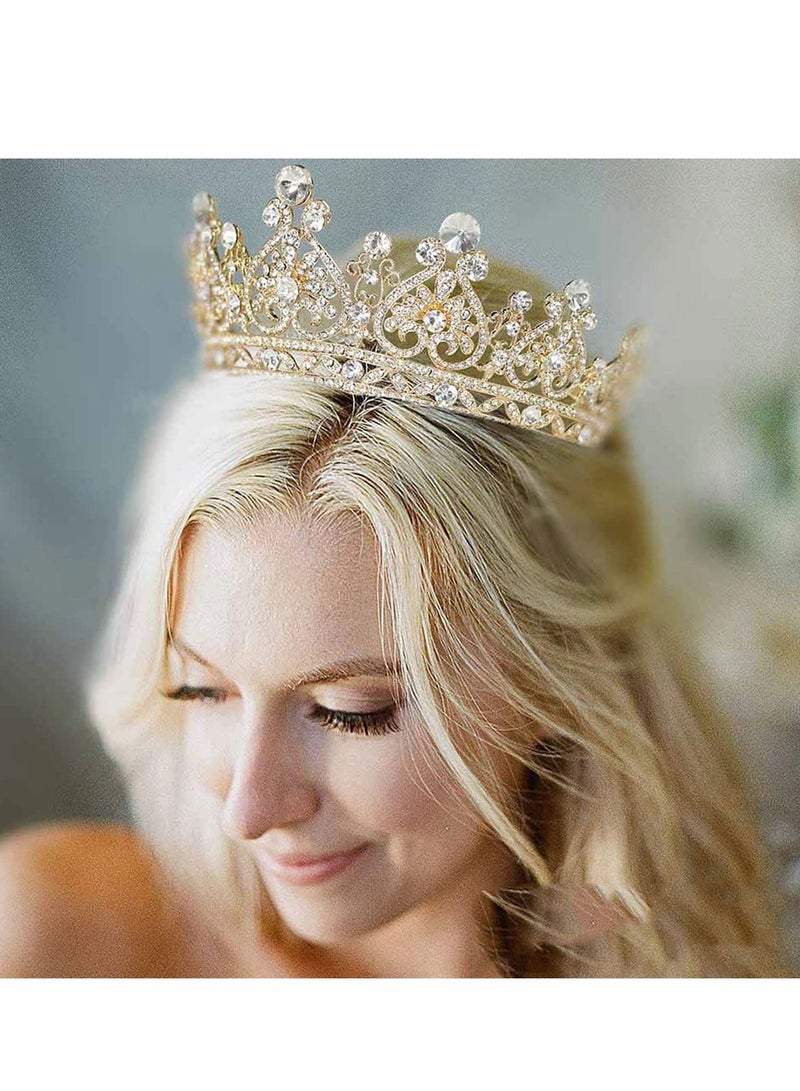 Gold Tiara Crown Crystal Crowns for Women girls Rhinestones Headband with Comb Luxury Full Round Hair Accessories Jewelry Wedding Prom Bridal Party Costume - Image 3