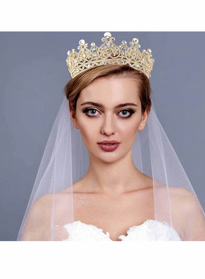 Gold Tiara Crown Crystal Crowns for Women girls Rhinestones Headband with Comb Luxury Full Round Hair Accessories Jewelry Wedding Prom Bridal Party Costume - Image 2