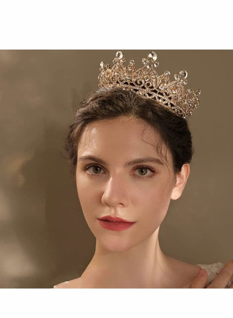 Gold Tiara Crown Crystal Crowns for Women girls Rhinestones Headband with Comb Luxury Full Round Hair Accessories Jewelry Wedding Prom Bridal Party Costume - Image 4