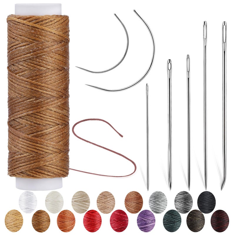 Ftyiwu Waxed Thread, Upholstery Needle and Thread 32 Yards with 7PCS Hand Sewing Needles for Home Upholstery Carpet Canvas Repair Leather Sewing (Medium Brown) - Image 1