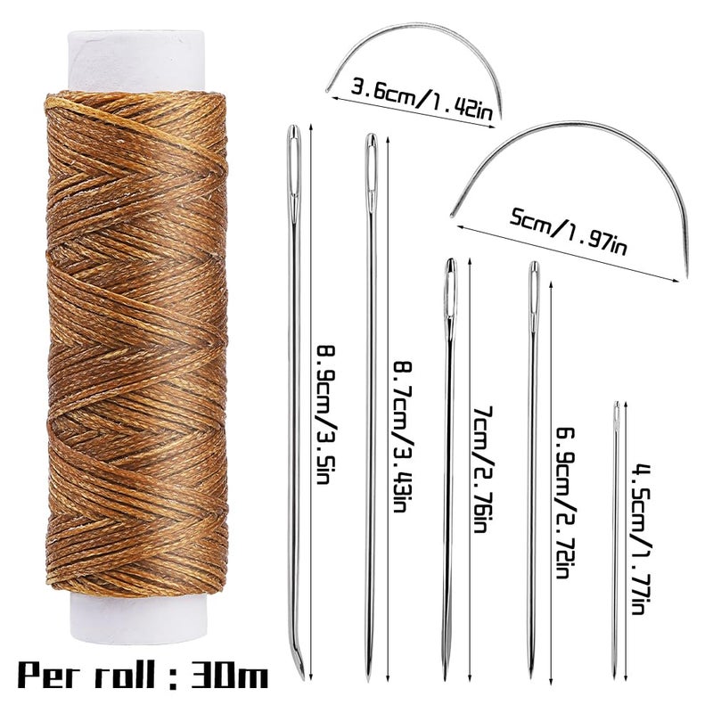 Ftyiwu Waxed Thread, Upholstery Needle and Thread 32 Yards with 7PCS Hand Sewing Needles for Home Upholstery Carpet Canvas Repair Leather Sewing (Medium Brown) - Image 2