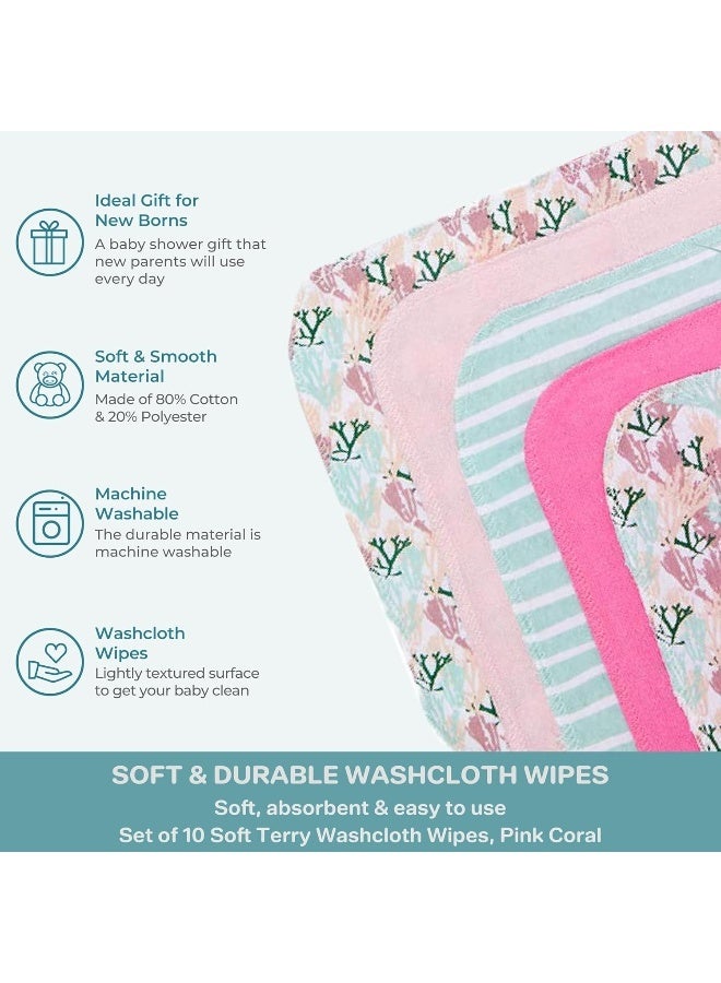 Spasilk مجموعة مناديل سباسيليك للأطفال حديثي الولادة، مجموعة مناشف تيري ناعمة، عبوة من 10، كورال وردي - Image 4