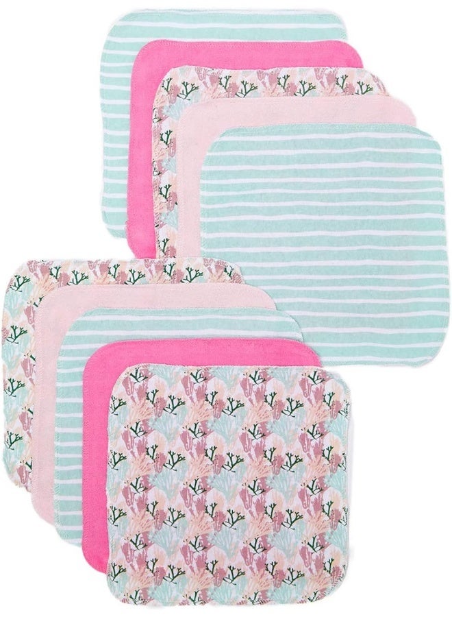 Spasilk مجموعة مناديل سباسيليك للأطفال حديثي الولادة، مجموعة مناشف تيري ناعمة، عبوة من 10، كورال وردي - Image 1