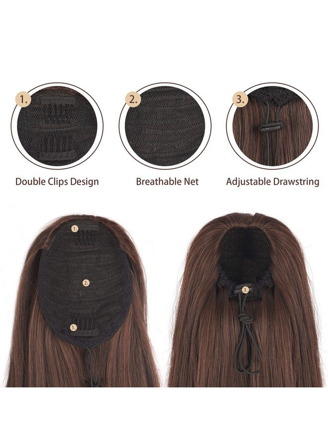 BARSDAR Short Straight Ponytail Extension - 16 Inch Drawstring Black Ponytail Hair Extensions for Women - Synthetic Fake Pony Tails Hairpieces Clip in Straight Ponytails Daily - Jet Black - Image 3