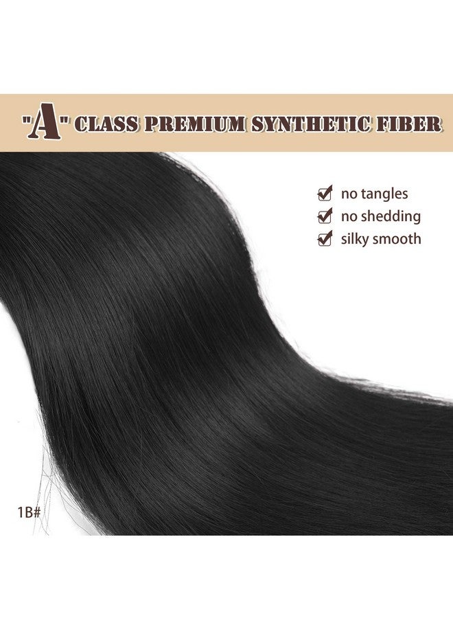 BARSDAR Short Straight Ponytail Extension - 16 Inch Drawstring Black Ponytail Hair Extensions for Women - Synthetic Fake Pony Tails Hairpieces Clip in Straight Ponytails Daily - Jet Black - Image 4