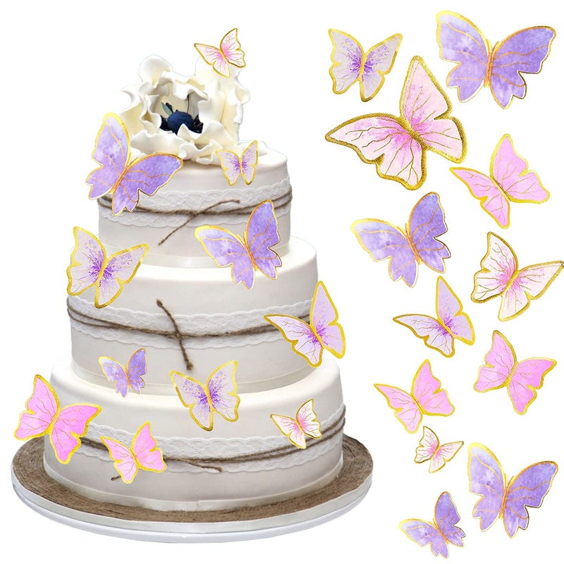 WOW DING 60Pcs Butterfly Cupcake Topper Pink Purple Gold Lively 3D Butterflies for Cake Decor Birthday Anniversary Kids Wedding Girl Women Party Wall Food DecorationsMixed Size - Image 2