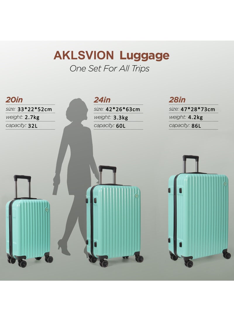 أكلسفيون مجموعة حقائب سفر Aklsvion مكونة من 3 قطع بعجلات دوارة وحقيبة سفر خفيفة الوزن ومتينة مع قفل رقمي وهيكل صلب من مادة ABS+PC مقاس 20/24/28 بوصة، لون أخضر نعناعي  - Image 2