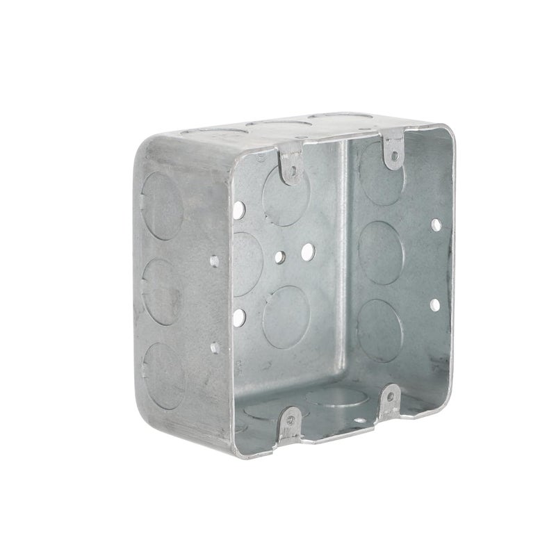 Raco Hubbell 680 4-Inch Square Switch Box with 2-Device Capacity and 1/2-Inch Knockouts, Silver/Gray - Image 1