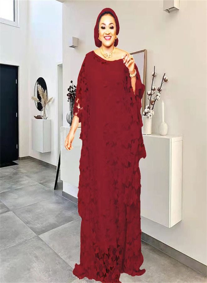Loquat Women's Lace Loose Oversize Dress Red 