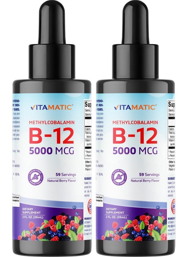 Vitamatic 2 Packs Fast Acting Liquid Vitamin B12 5000 mcg (Methylcobalamin) - Natural Berry Flavor - Sublingual Supplement - Faster Absorption - 2 OZ - Image 1