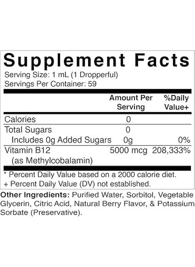 Vitamatic 2 Packs Fast Acting Liquid Vitamin B12 5000 mcg (Methylcobalamin) - Natural Berry Flavor - Sublingual Supplement - Faster Absorption - 2 OZ - Image 2