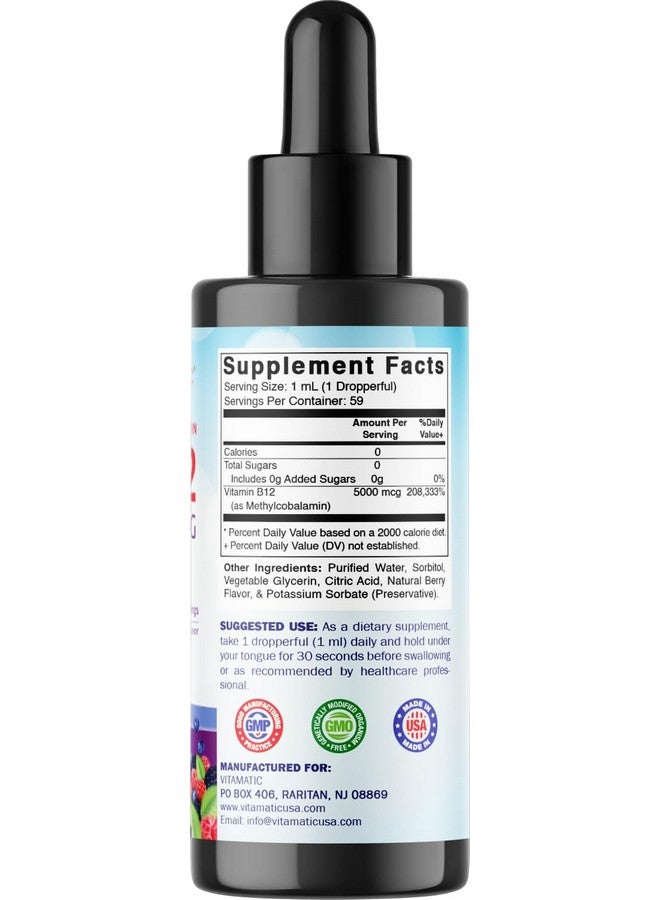 Vitamatic 2 Packs Fast Acting Liquid Vitamin B12 5000 mcg (Methylcobalamin) - Natural Berry Flavor - Sublingual Supplement - Faster Absorption - 2 OZ - Image 3