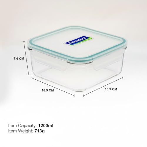 Glasslock Korea Tempered Glass Storage Containers with Lid - Classic 1200ml Square - Airtight Food Storage Kitchen Container - Office Lunch Tiffin Box/Bowl, Microwave/Dishwasher/Fridge/Freezer Safe - Image 5
