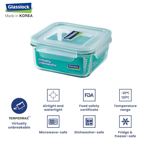 Glasslock Korea Tempered Glass Storage Containers with Lid - Classic 1200ml Square - Airtight Food Storage Kitchen Container - Office Lunch Tiffin Box/Bowl, Microwave/Dishwasher/Fridge/Freezer Safe - Image 3