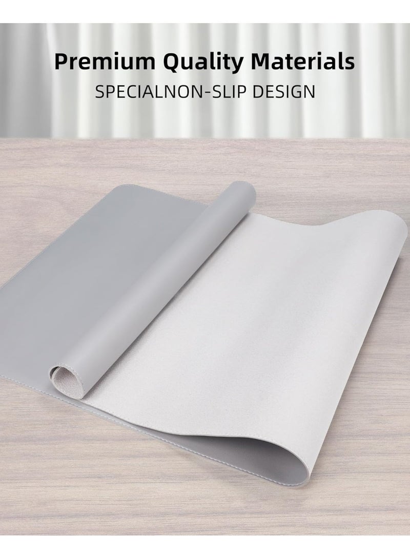 Leather Desk Pad Protector, Large Mouse Pad and Office Desk Mat, Non-Slip PU Leather Desk Blotter, Waterproof Laptop Desk Pad, Writing Pad for Office and Home – Light Grey, 31.5" x 15.7" - Image 2