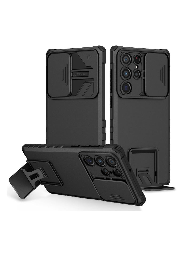 for Samsung Galaxy S25 Ultra Case Cover, Innovative Telescopic Bracket, Sliding Protection Camera Window, Slim Thin PC&TPU Shockproof Mobile Phone Case for Samsung Galaxy S25 Ultra, Black 