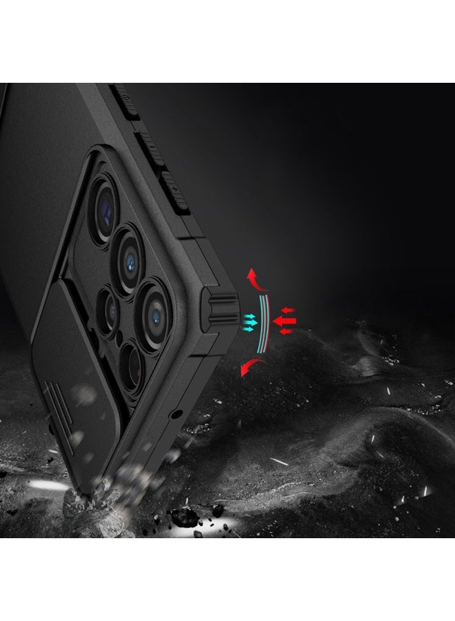 سامسونج غالاكسي S25 ULTRA حالة الهاتف المحمول ، مبتكر قوس تلسكوبي ، انزلاق نافذة الكاميرا الواقية ، سامسونج كمبيوتر تبو صدمة دليل حالة الهاتف المحمول ، سامسونج غالاكسي S25 ULTRA ، أسود - Image 2