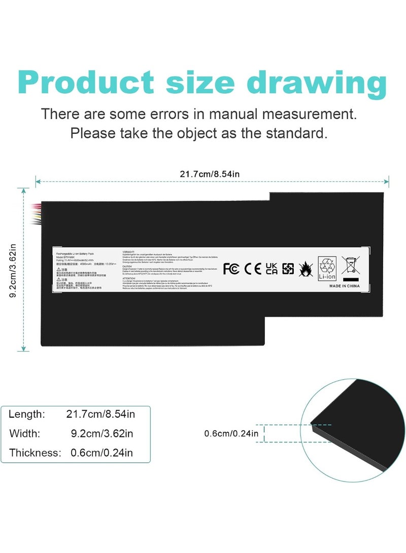 Max Power 1.4V/52.4Wh BTY-M6K Laptop Battery for MSI GS63VR 7RG Stealth Pro Series, MSI GF63 Series, ONLY MSI GS73VR 7RG Series, MSI GF75 Series, MSI GF65, MSI WS63VR 7RL-023US, BTY-M6K MS-17B4 - Image 2