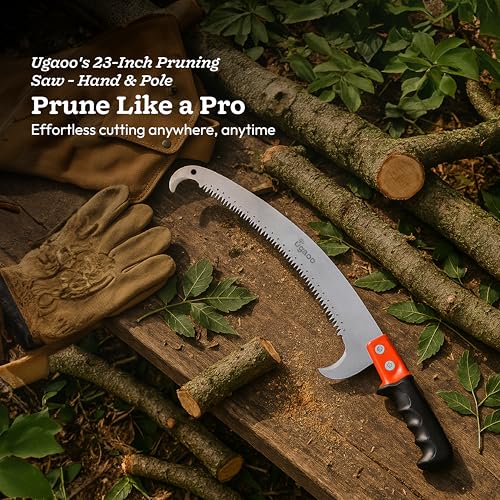 Ugaoo Pruning Saw for Trees – 23 Inch Blade | Heavy Duty Pruning Saw Cutter for Tree Branches | Hand Saw for Tree Cutting | Curved Blade Tree Pruner with Hook & Pole Fixing Slot | Garden Hand Saw - Image 2