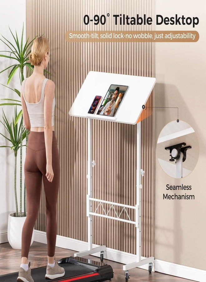 COMHOMA Standing Desk Adjustable Height & Tiltable Tabletop, Portable Stand Up Desk for Laptop, Mobile Folding Desk for Home Office Work and Walking Pad Treadmill, Height 30.7"-46.4", White - Image 3