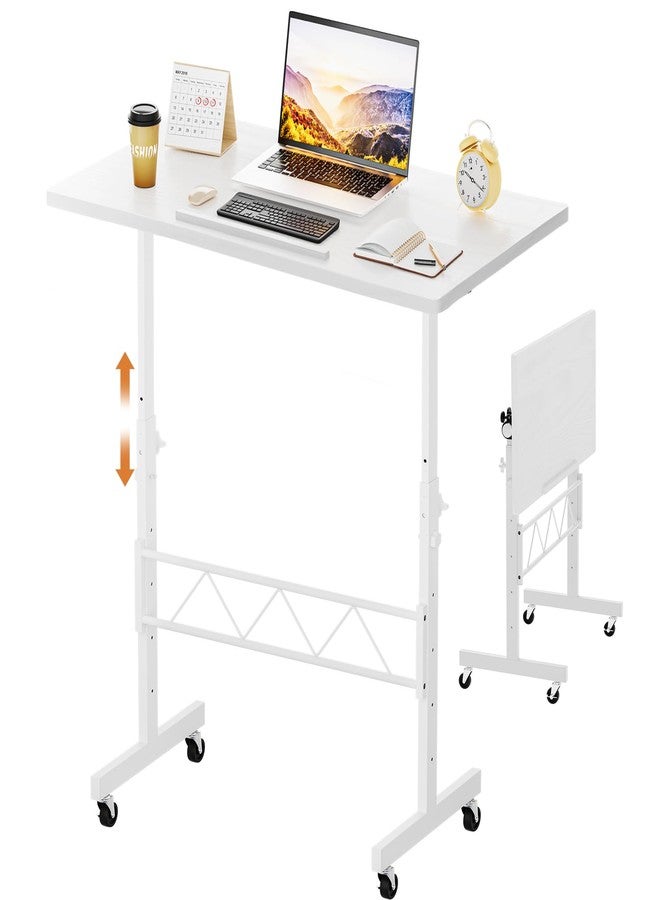 COMHOMA Standing Desk Adjustable Height & Tiltable Tabletop, Portable Stand Up Desk for Laptop, Mobile Folding Desk for Home Office Work and Walking Pad Treadmill, Height 30.7"-46.4", White - Image 1