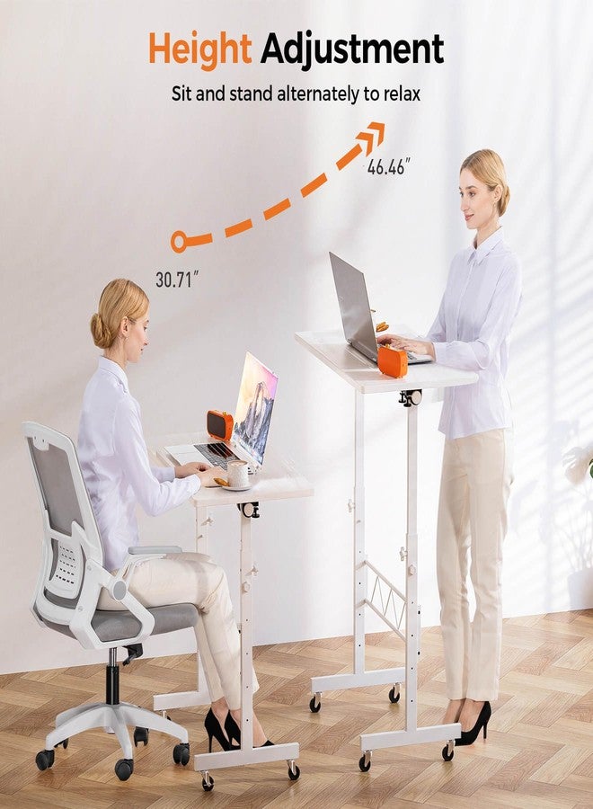 COMHOMA Standing Desk Adjustable Height & Tiltable Tabletop, Portable Stand Up Desk for Laptop, Mobile Folding Desk for Home Office Work and Walking Pad Treadmill, Height 30.7"-46.4", White - Image 4