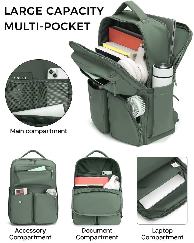 FODOKO Backpack for Work, Casual Backpack for Women Men Daypack Backpack for Travel College Bookbag Separate Compartment for 15.6 Inch Notebook JasperGreen - Image 3