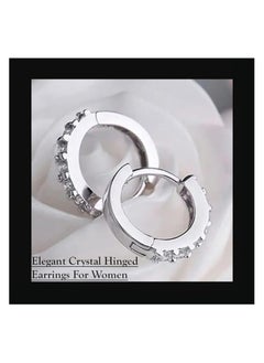 Estrico Crystal Hinged Earrings 925 Sterling Silver Small Round Crystal Huggie Hoop Earrings For Womens  - Image 2