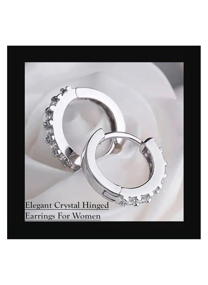 Estrico Crystal Hinged Earrings 925 Sterling Silver Small Round Crystal Huggie Hoop Earrings For Womens  - Image 2