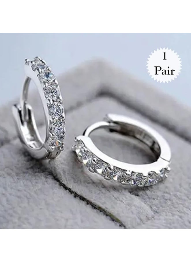Estrico Crystal Hinged Earrings 925 Sterling Silver Small Round Crystal Huggie Hoop Earrings For Womens  - Image 1