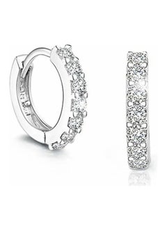 Estrico Crystal Hinged Earrings 925 Sterling Silver Small Round Crystal Huggie Hoop Earrings For Womens  - Image 4
