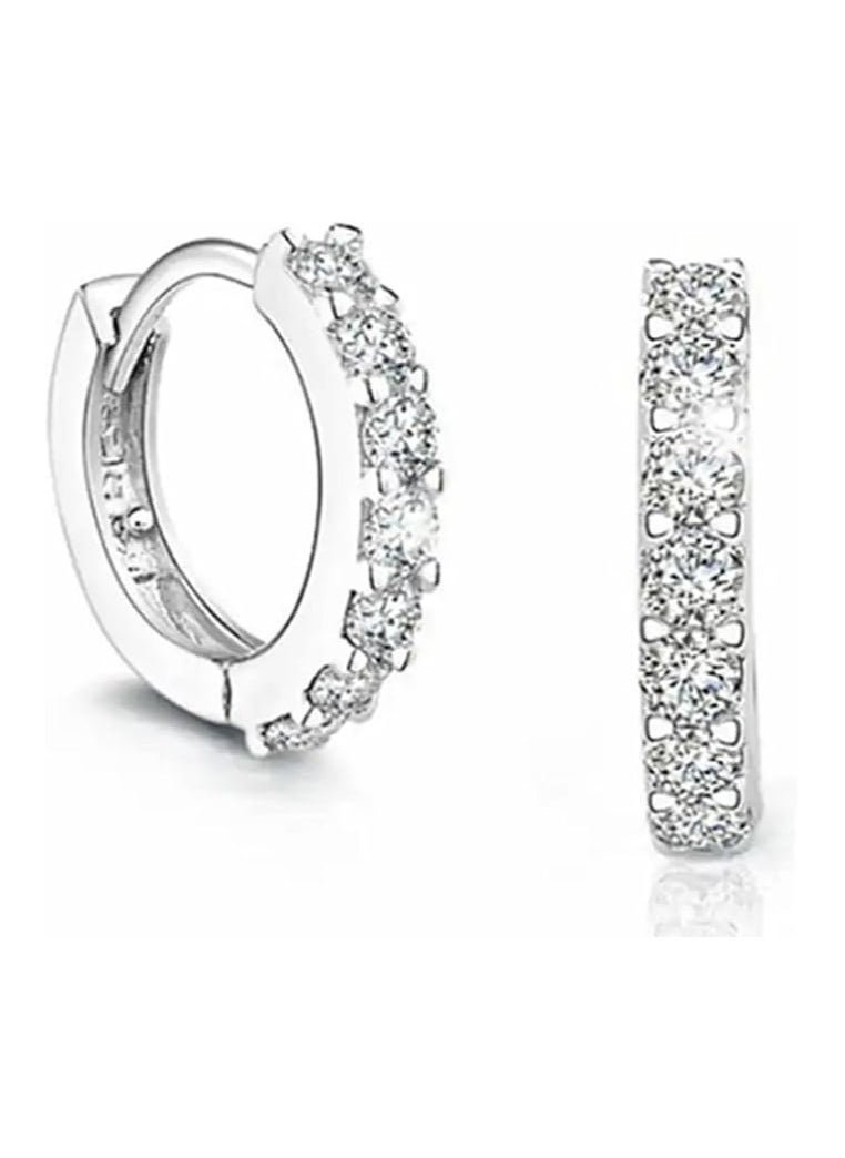 Estrico Crystal Hinged Earrings 925 Sterling Silver Small Round Crystal Huggie Hoop Earrings For Womens  - Image 4