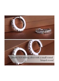 Estrico Crystal Hinged Earrings 925 Sterling Silver Small Round Crystal Huggie Hoop Earrings For Womens  - Image 3