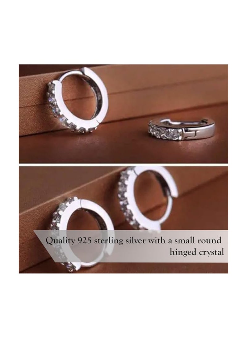 Estrico Crystal Hinged Earrings 925 Sterling Silver Small Round Crystal Huggie Hoop Earrings For Womens  - Image 3