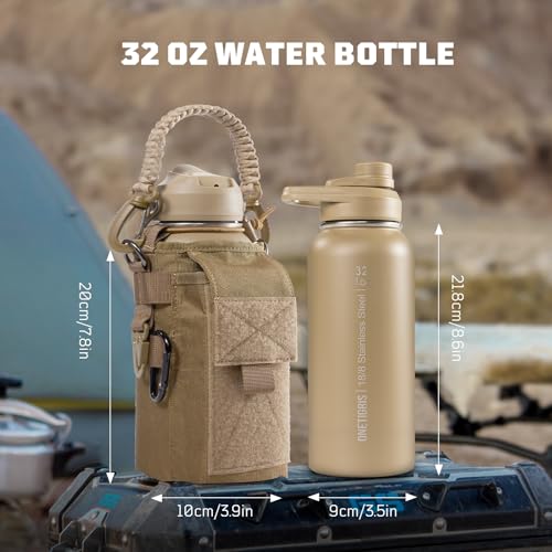 ONETIGRIS 32 oz Insulated Water Bottle with Straw - Tactical Stainless Steel Water Jug, Leakproof Thermos Wide Mouth Sport bottle with 3 Lids and Sleeve for Travel, Gym, Camping, Hiking - Image 4