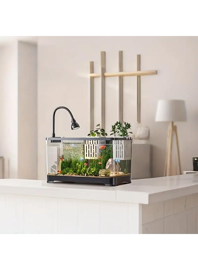 YOUWE7 Aquarium Kit, Ultra-Clear Rimless Desktop Fish Tank Aquarium Starter Kit with Water Grass Lamp & Oxygen Water Pump Filter & Basket & Cover Perfect for Small Fish, Shrimp(Black) - Image 3