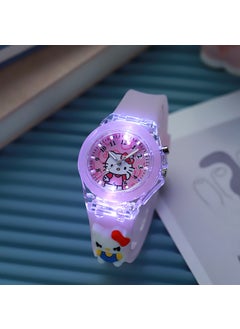 Kids Silicone Luminous Cartoon Watch Pink KT big cat with doll