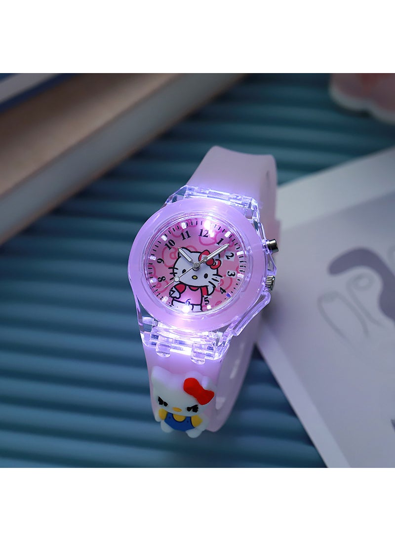 Generic - Kids Silicone Luminous Cartoon Watch Pink KT big cat with doll - Image 1