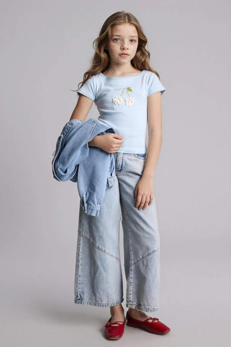 DeFacto Girl Fruit Pattern Ribbed T-Shirt