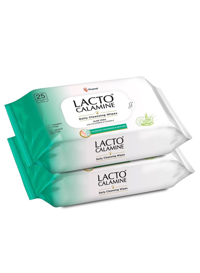 لاكتو كلامين مناديل اليومية لتنظيف الوجه حزمة من المناديل المبللة للوجه مع الصبار والخيار وفيتامين E، مزيل المكياج، مرطب، منعش، مهدئ وخالى من الكحول - Image 1
