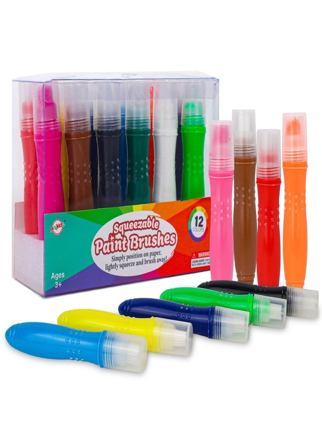 Playkidiz 12 Squeezable Paint Brushes Classic Colors for Kids, Tempera Paint Brush, Assorted Fun Colors for Toddler, (24ml/0.8oz Each) - Image 1