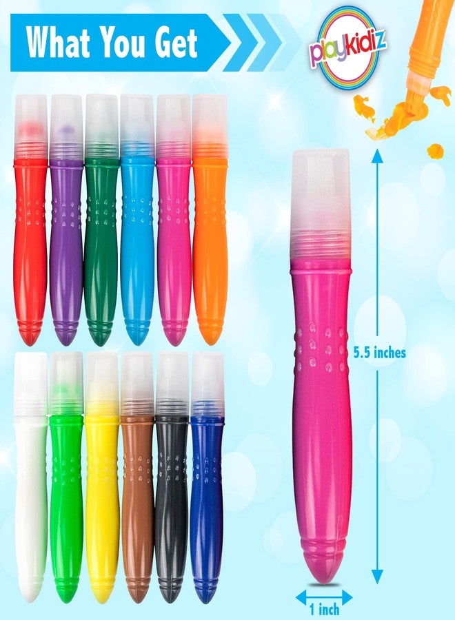 Playkidiz 12 Squeezable Paint Brushes Classic Colors for Kids, Tempera Paint Brush, Assorted Fun Colors for Toddler, (24ml/0.8oz Each) - Image 3