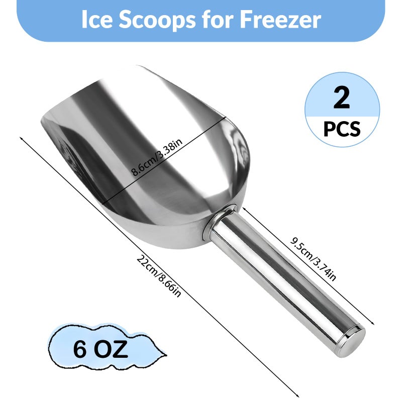 Opvixi 2 Pcs Ice Scoop for Freezer, 6 Oz Metal Ice Scooper, Stainless Steel Small Scoops with Round Bottom for Ice Machine Kitchen Flour Bar Party Wedding Pet Dog Food - Image 2