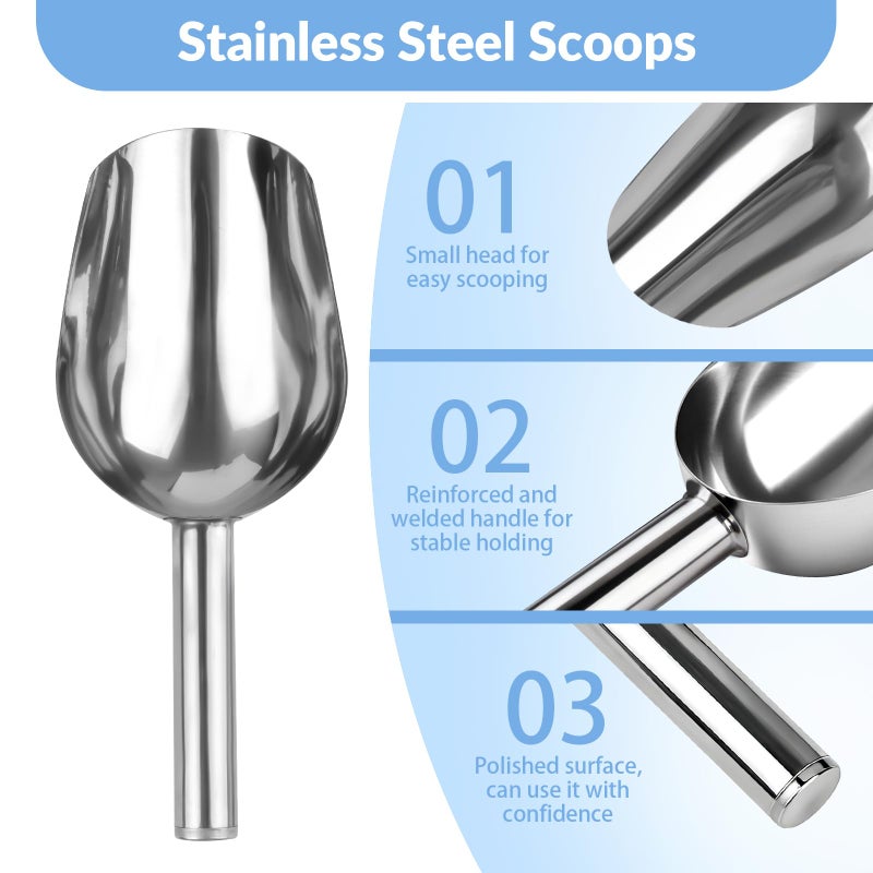 Opvixi 2 Pcs Ice Scoop for Freezer, 6 Oz Metal Ice Scooper, Stainless Steel Small Scoops with Round Bottom for Ice Machine Kitchen Flour Bar Party Wedding Pet Dog Food - Image 3