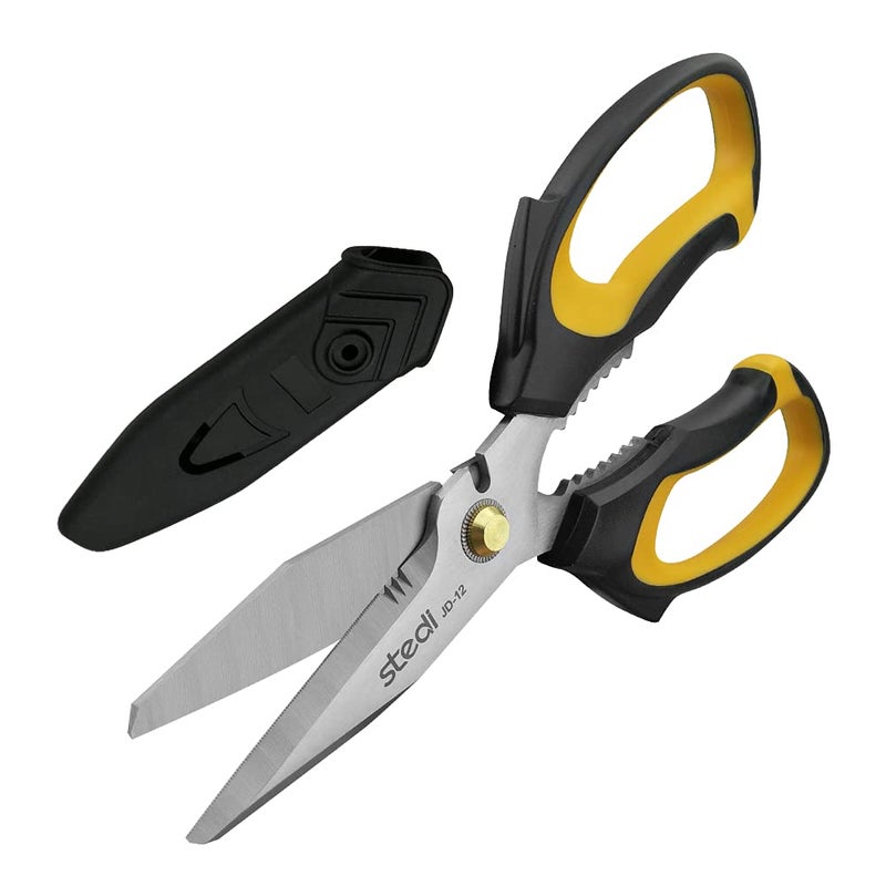 Stedi Scissors Heavy Duty 8InchMultipurpose ScissorsSharp Stainless Steel Shears with Serrated Edge Protective CoverNonSlip HandleEasy Cutting Cardboard CarpetLeather Fabric Wires Yellow